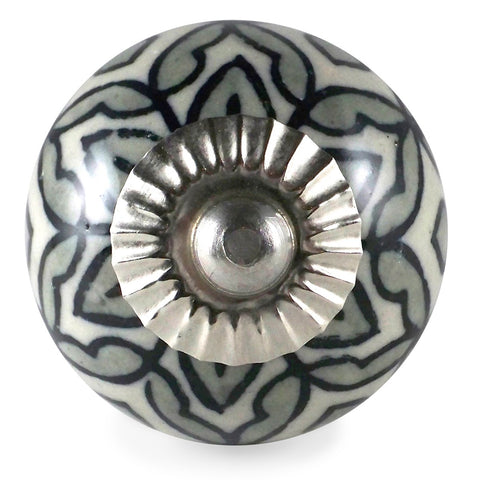 Bouton de Meuble Fleur Blanc et Gris