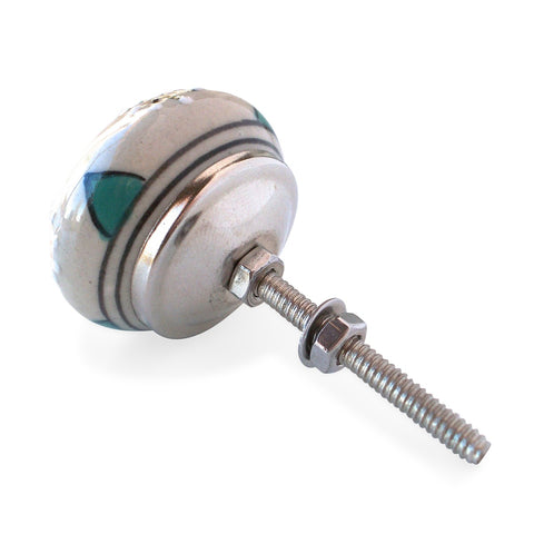 Bouton de Meuble Géométrique Crème et Turquoise