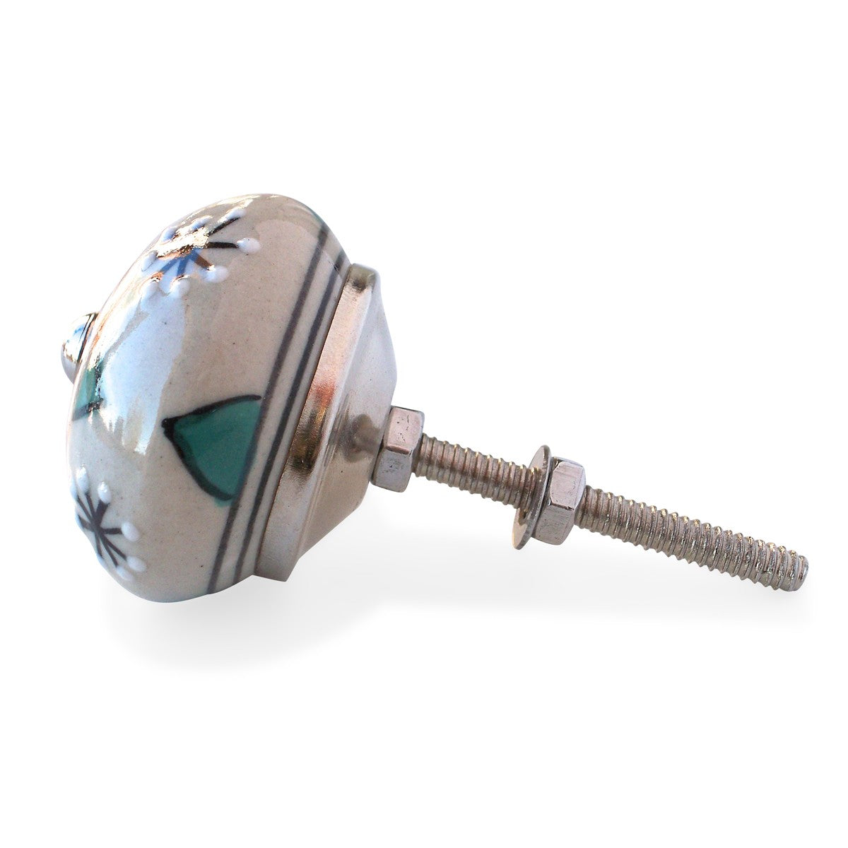 Bouton de Meuble Géométrique Crème et Turquoise