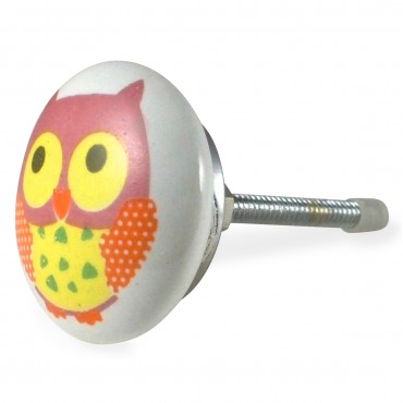 Bouton de Meuble Chouette Rose