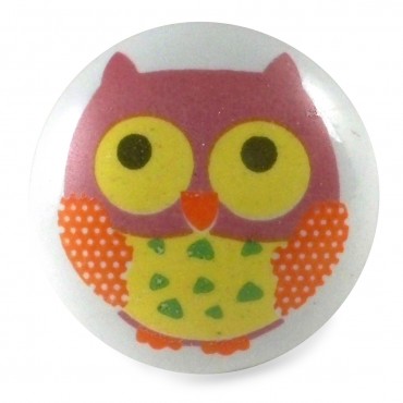 Bouton de Meuble Chouette Rose