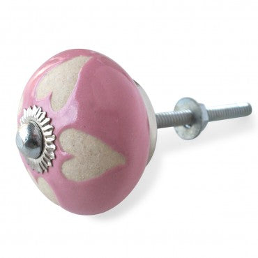 Bouton de Meuble Cœur Rose et Crème