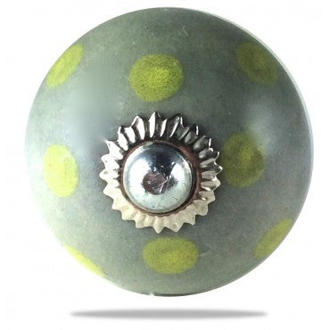 Bouton de Meuble Taupe à Pois Jaune
