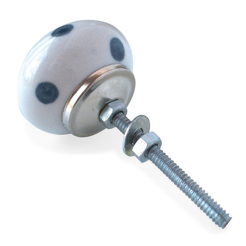Bouton de Meuble Blanc à Pois Gris