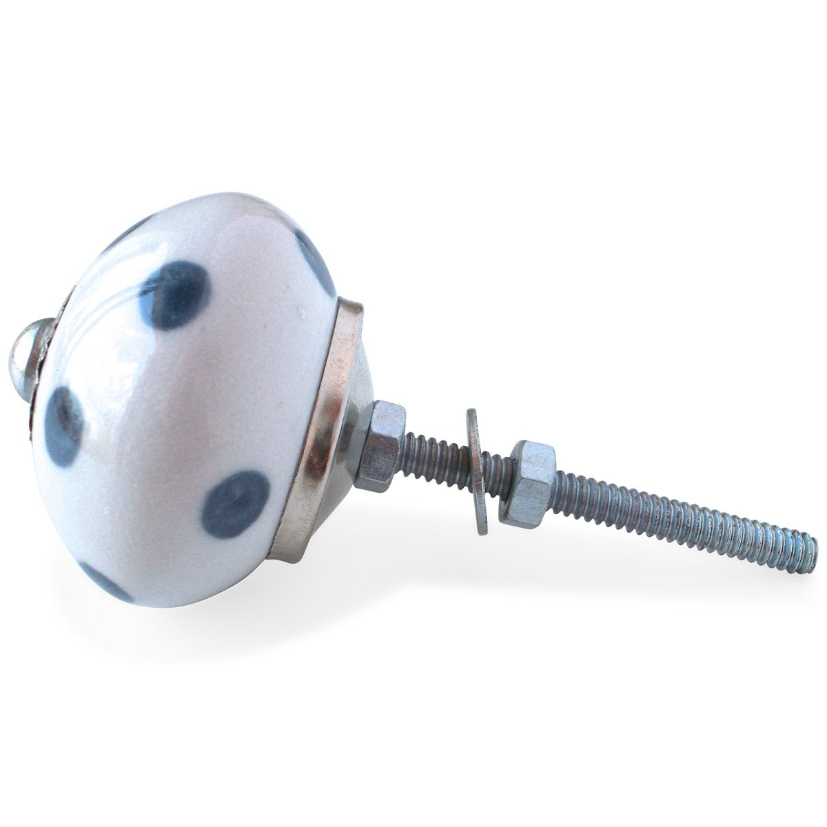 Bouton de Meuble Blanc à Pois Gris
