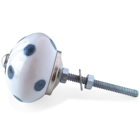 Bouton de Meuble Blanc à Pois Gris