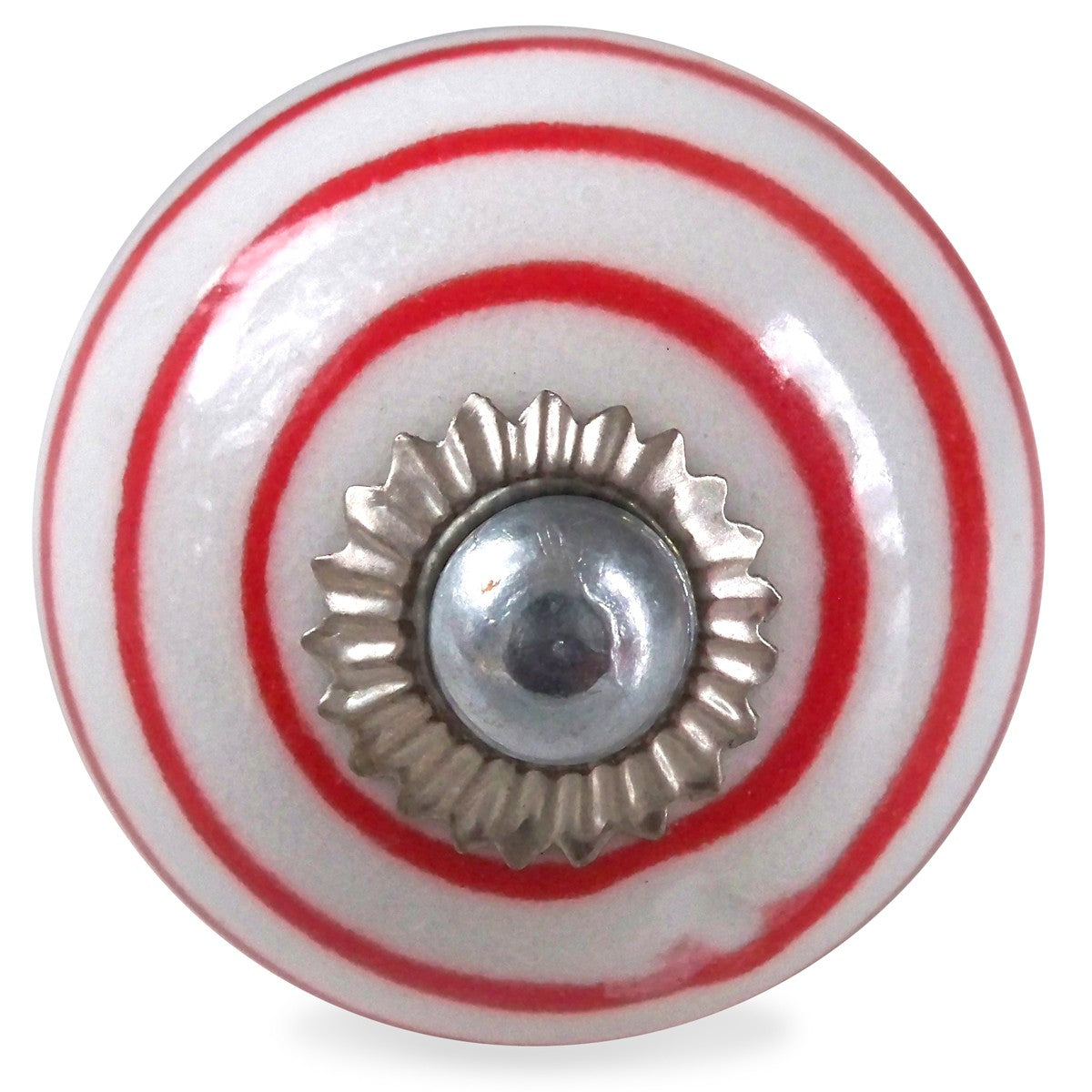 Bouton de Meuble Blanc Spirale Rouge